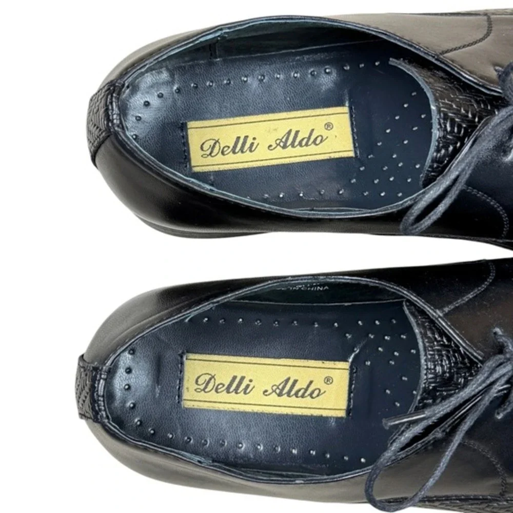 Delli Aldo Mens Size 7.5 Black Woven Texture Derby Dress Business Shoes M3-19157